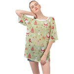 Christmas Pattern, Christmas Tree, Santa Oversized Chiffon Top