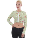 Christmas Pattern, Christmas Tree, Santa Long Sleeve Cropped Velvet Jacket