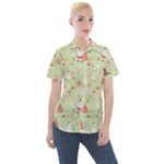 Christmas Pattern, Christmas Tree, Santa Women s Short Sleeve Pocket Shirt