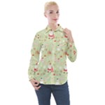 Christmas Pattern, Christmas Tree, Santa Women s Long Sleeve Pocket Shirt