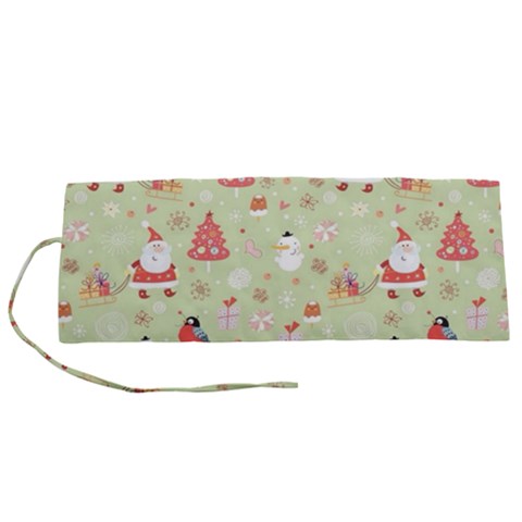 Christmas Pattern, Christmas Tree, Santa Roll Up Canvas Pencil Holder (S) from ArtsNow.com