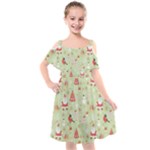 Christmas Pattern, Christmas Tree, Santa Kids  Cut Out Shoulders Chiffon Dress