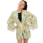 Christmas Pattern, Christmas Tree, Santa Long Sleeve Kimono