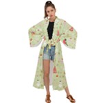 Christmas Pattern, Christmas Tree, Santa Maxi Kimono