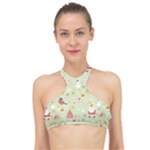 Christmas Pattern, Christmas Tree, Santa High Neck Bikini Top