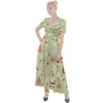 Christmas Pattern, Christmas Tree, Santa Button Up Short Sleeve Maxi Dress