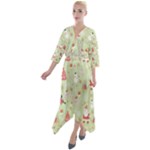 Christmas Pattern, Christmas Tree, Santa Quarter Sleeve Wrap Front Maxi Dress