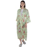 Christmas Pattern, Christmas Tree, Santa Maxi Satin Kimono