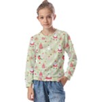 Christmas Pattern, Christmas Tree, Santa Kids  Long Sleeve T-Shirt with Frill 