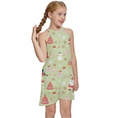 Kids  Halter Collar Waist Tie Chiffon Dress 