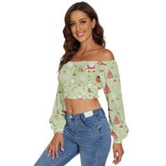 Long Sleeve Crinkled Weave Crop Top 