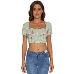 Short Sleeve Square Neckline Crop Top  