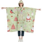 Christmas Pattern, Christmas Tree, Santa Women s Hooded Rain Ponchos