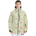 Christmas Pattern, Christmas Tree, Santa Men s Multi Pockets Zip Ski and Snowboard Waterproof Breathable Jacket