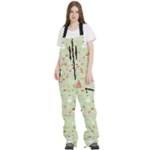 Christmas Pattern, Christmas Tree, Santa Women s Front Zip Ski And Snowboard Bib Pants