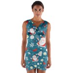 Christmas Pattern, Pattern, Christmas, Santa, Blue Wrap Front Bodycon Dress