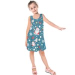 Christmas Pattern, Pattern, Christmas, Santa, Blue Kids  Sleeveless Dress