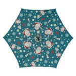 Christmas Pattern, Pattern, Christmas, Santa, Blue Automatic Folding Umbrella with Case (Small)