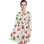 Christmas Pattern, Pattern, Christmas, Trees, Santa Long Sleeve Chiffon Shirt Dress