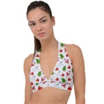 Christmas Pattern, Pattern, Christmas, Trees, Santa Halter Plunge Bikini Top