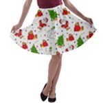 Christmas Pattern, Pattern, Christmas, Trees, Santa A-line Skater Skirt