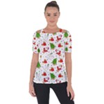 Christmas Pattern, Pattern, Christmas, Trees, Santa Shoulder Cut Out Short Sleeve Top