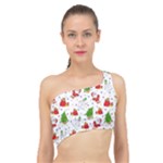 Christmas Pattern, Pattern, Christmas, Trees, Santa Spliced Up Bikini Top 