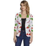 Christmas Pattern, Pattern, Christmas, Trees, Santa Women s One-Button 3/4 Sleeve Short Jacket