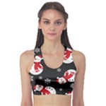 Christmas Texture, Retro Background With Snowmen Fitness Sports Bra