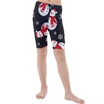 Christmas Texture, Retro Background With Snowmen Kids  Mid Length Swim Shorts