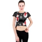 Christmas Texture, Retro Background With Snowmen Crew Neck Crop Top