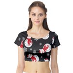 Christmas Texture, Retro Background With Snowmen Short Sleeve Crop Top