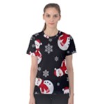 Christmas Texture, Retro Background With Snowmen Women s Cotton T-Shirt