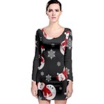 Christmas Texture, Retro Background With Snowmen Long Sleeve Bodycon Dress