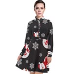 Christmas Texture, Retro Background With Snowmen Long Sleeve Chiffon Shirt Dress