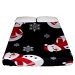 Christmas Texture, Retro Background With Snowmen Fitted Sheet (Queen Size)