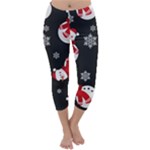 Christmas Texture, Retro Background With Snowmen Capri Winter Leggings 