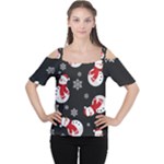 Christmas Texture, Retro Background With Snowmen Cutout Shoulder T-Shirt