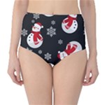 Christmas Texture, Retro Background With Snowmen Classic High-Waist Bikini Bottoms