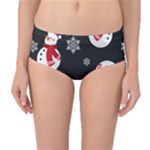 Christmas Texture, Retro Background With Snowmen Mid-Waist Bikini Bottoms