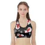 Christmas Texture, Retro Background With Snowmen Sports Bra with Border