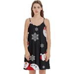 Christmas Texture, Retro Background With Snowmen Mini Camis Dress With Pockets