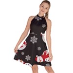 Christmas Texture, Retro Background With Snowmen Sleeveless Halter Neck A-Line Dress