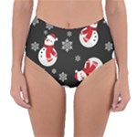 Christmas Texture, Retro Background With Snowmen Reversible High-Waist Bikini Bottoms