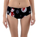 Christmas Texture, Retro Background With Snowmen Reversible Mid-Waist Bikini Bottoms