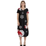 Christmas Texture, Retro Background With Snowmen T-Shirt Midi Dress With Pockets