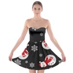 Christmas Texture, Retro Background With Snowmen Strapless Bra Top Dress