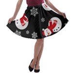 Christmas Texture, Retro Background With Snowmen A-line Skater Skirt