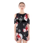 Christmas Texture, Retro Background With Snowmen Shoulder Cutout One Piece Dress