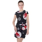 Christmas Texture, Retro Background With Snowmen Drawstring Hooded Dress